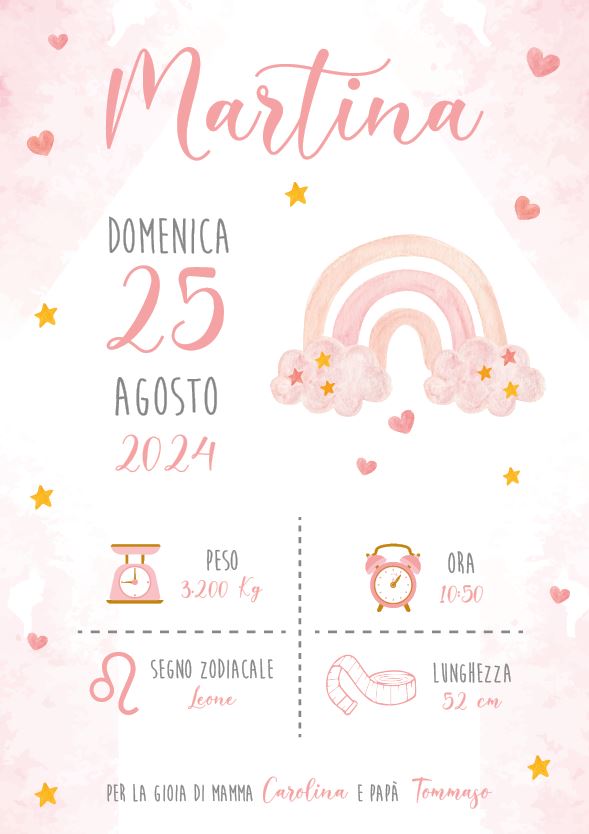 Arcobaleno Rosa - Quadretto Nascita Bimba