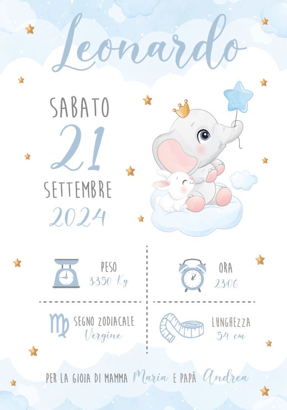 Elefantino e Palloncino - Quadretto Nascita Bimbo