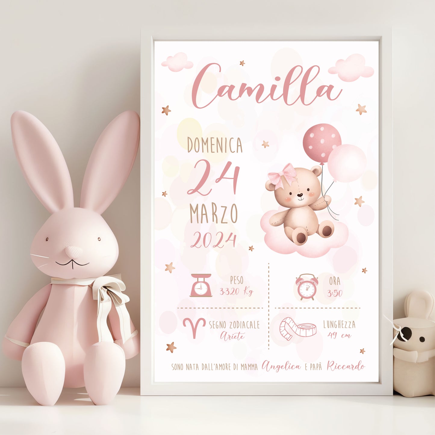 Orsetto con Palloncino - Quadretto Nascita Bimba