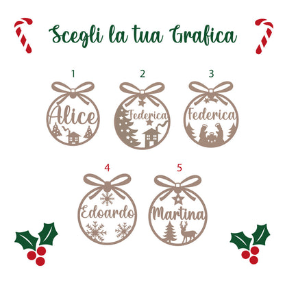 Pallina di Natale in Legno Naturale Colorata