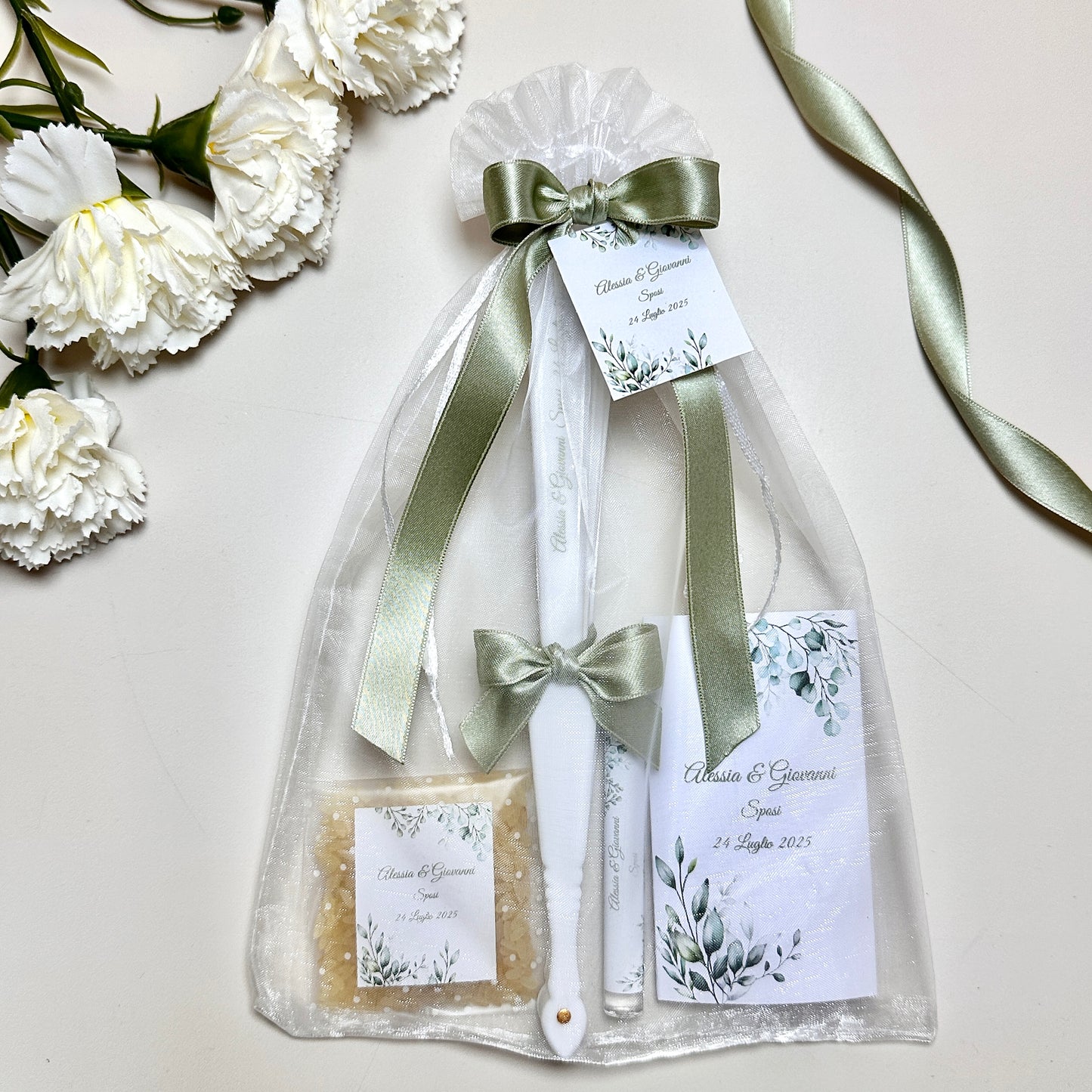 Wedding Bag in Organza con Fiocco e Tag