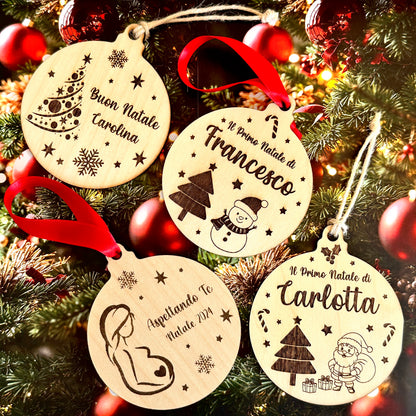 Pallina di Natale in Legno con Incisione