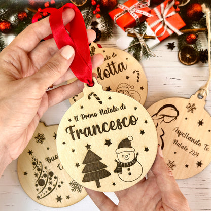 Pallina di Natale in Legno con Incisione