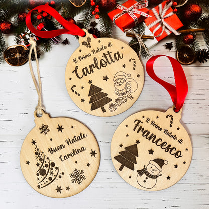 Pallina di Natale in Legno con Incisione