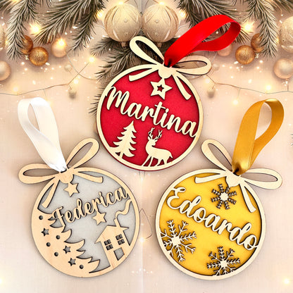 Pallina di Natale in Legno Naturale Colorata