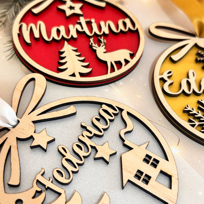 Pallina di Natale in Legno Naturale Colorata