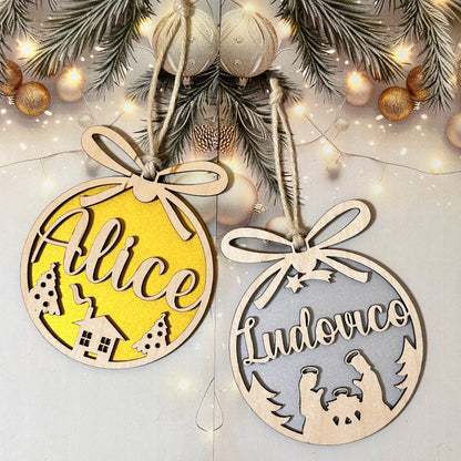 Pallina di Natale in Legno Naturale Colorata