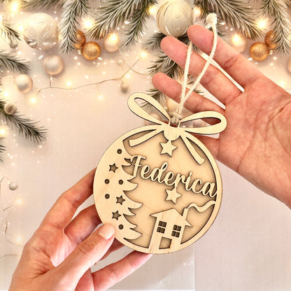 Pallina di Natale in Legno Naturale