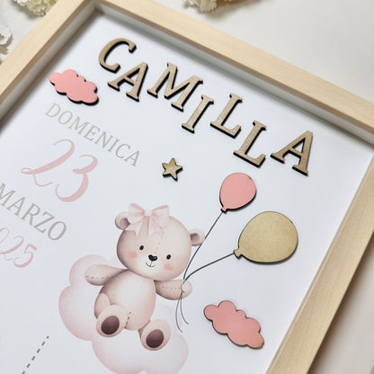 Quadretto Nascita Bimba con dettagli in legno