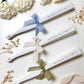 Ventaglio Bianco Plastica e Tessuto con Nomi e Fiocco in Chiffon