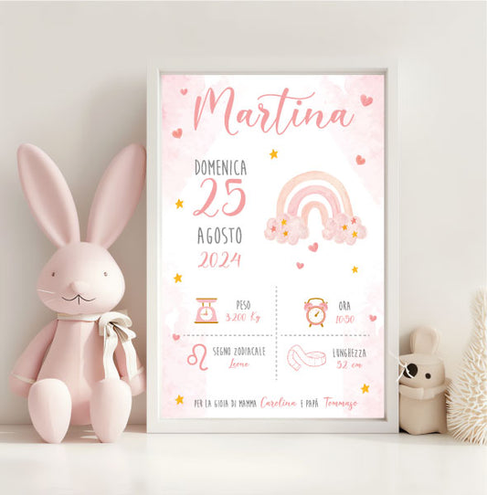 Arcobaleno Rosa - Quadretto Nascita Bimba
