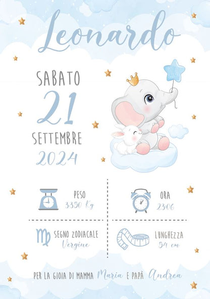 Elefantino e Palloncino - Quadretto Nascita Bimbo