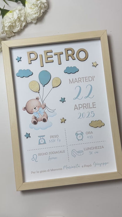 Quadretto Nascita Bimbo con dettagli in legno
