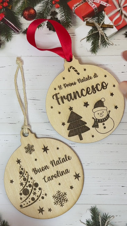 Pallina di Natale in Legno con Incisione