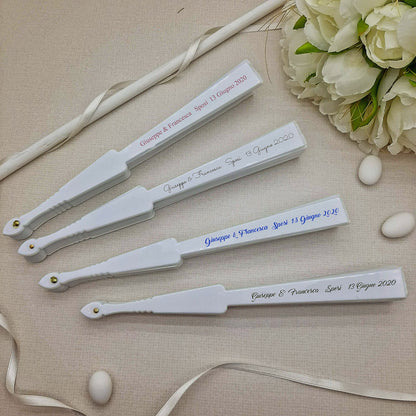 Ventaglio Bianco Plastica e Tessuto con Stampa Nomi