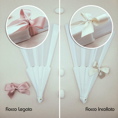 Ventaglio Bianco Plastica e Tessuto Fiocco e Cartoncino Personalizzato